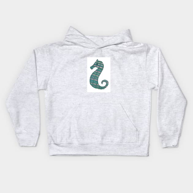 Teal Seahorse Kids Hoodie by ErinBrieArt